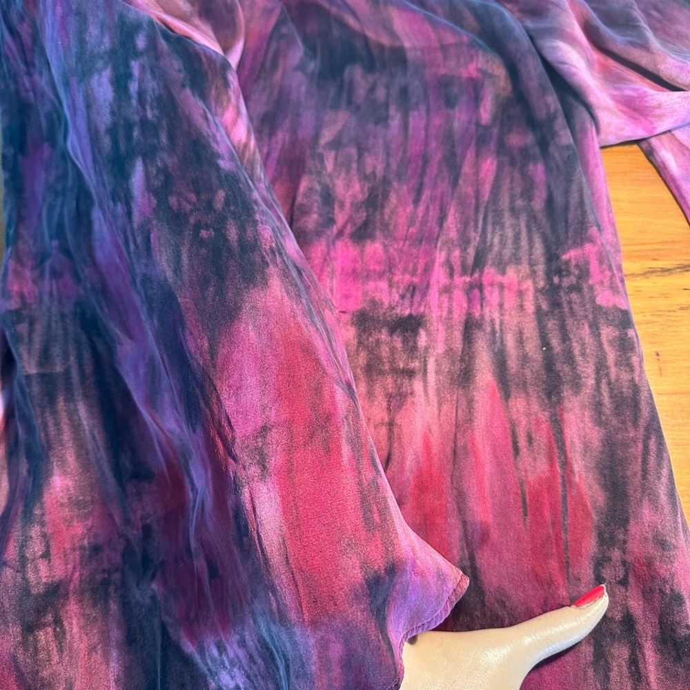 Alice + Olivia Silk Watercolor Boho-Chic Ethereal Belled Sleeve Mini Dress - S - Picture 6 of 12